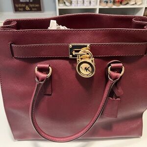 Michael Kors Plum Satchel with Gold Accents